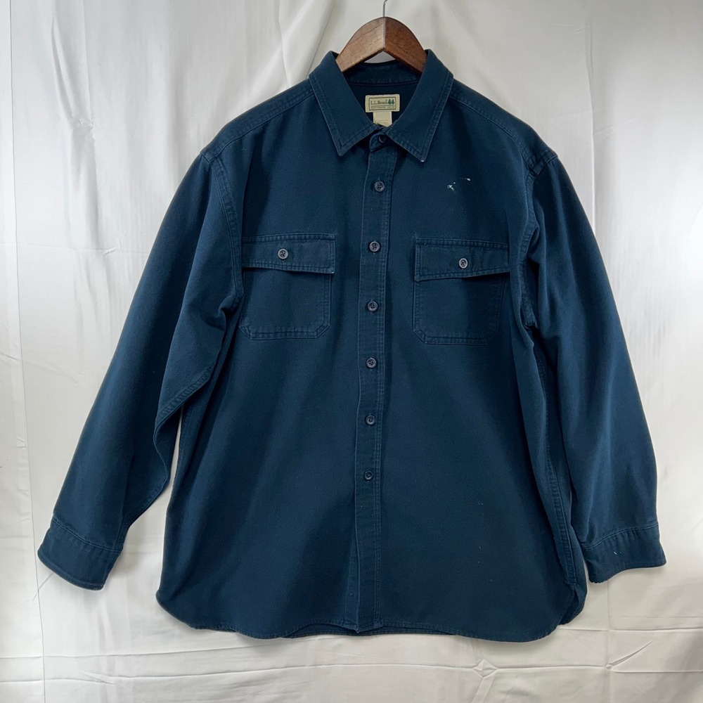 LL Bean Utility Shirt Mens XL Blue Cotton Canvas Long Sleeve Distressed 187923